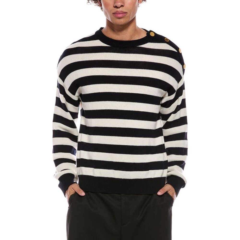 Valentino Mens  Wool-Blend Crewneck Sweater, White